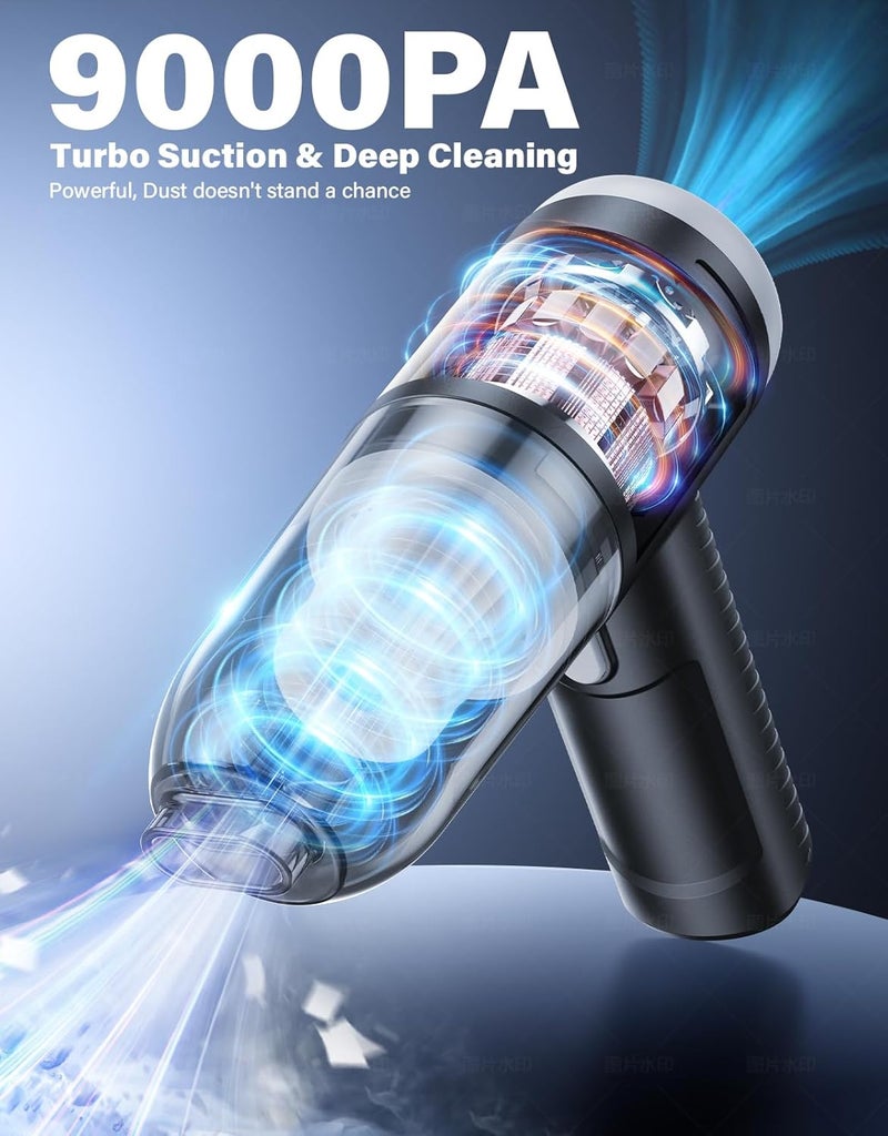 Abanso Car Vacuum Portable Cordless, 9000Pa Handheld Vacuum Mini Vacuum Cleaner High Power with Best Suction, 4 in 1 Air Duster Portable Vacuum for Car Keyboard Home Pet Hair with Multi-Nozzles - Image 2